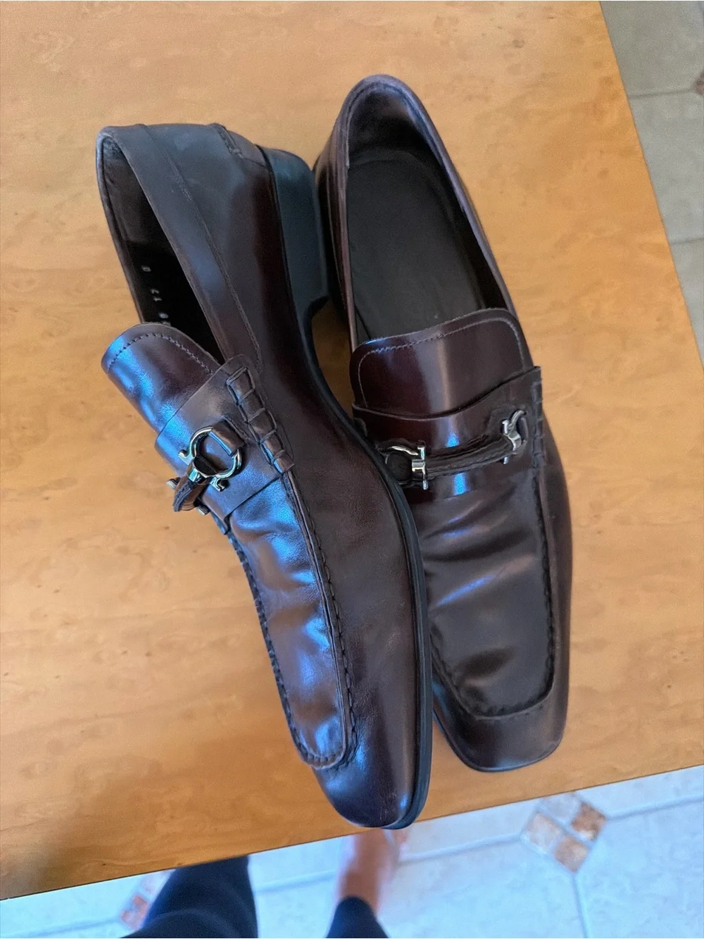 Salvatore Ferragamo Dark Brown Leather Slip-On Loafers
